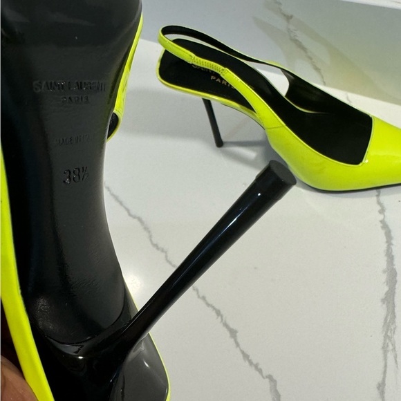 Saint Laurent Kiss 105 Leather Slingback Highlighter Yellow Pumps SZ 8.5 - Picture 10 of 14